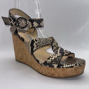 Jimmy Choo Aleili Snake Print Cork Wedge Platform Sandal, Size 8.5 (39 EU)